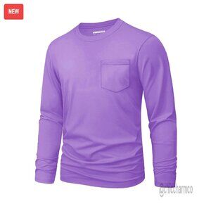 Men's Long Sleeve Cotton Shirt with Pocket Regular Fit Casual Top